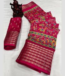 Deep Pink color silk sarees with all over printed with 5inch jacquard border design -SILK0017575