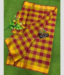 Mustard Yellow and Magenta color Uppada Cotton sarees with all over checks design -UPAT0004748