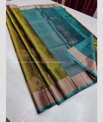 Mehndi Green and Sea Green color soft silk kanchipuram sarees with kaddy border saree design -KASS0000310