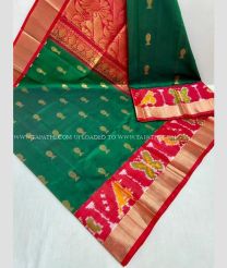 Pine Green and Burgundy color kuppadam pattu handloom saree with all over buties with pochampally border design -KUPP0083281