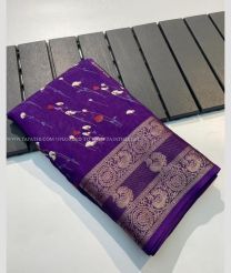 Purple color silk sarees with all over printed with 9inch jacquard border design -SILK0017313