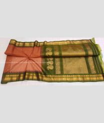 Red and Green color gadwal sico handloom saree with temple border saree design -GAWI0000386