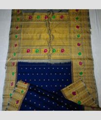 Navy Blue and Grey color gadwal pattu handloom saree with all over dual buties with turning border design -GDWP0001316