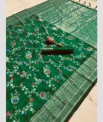 Pine Green color silk sarees with all over silver jari buties saree design -SILK0001073