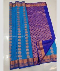 Aqua Blue and Royal BLue color soft silk kanchipuram sarees with zari border saree design -KASS0000120
