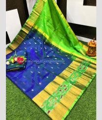 Windows Blue and Parrot Green color uppada pattu handloom saree with all over nakshtra buties with pochampally border design -UPDP0020729