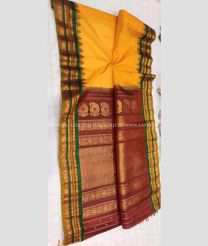 Mango Yellow Green and Maroon color gadwal sico handloom saree with temple  border saree design -GAWI0000296