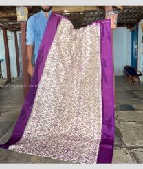 Cream and Purple color pochampally ikkat pure silk handloom saree with pochampally ikkat design -PIKP0036195