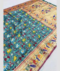 Teal and Cream color silk sarees with printed design saree -SILK0001153