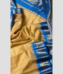 Bisque and Blue color gadwal cotton handloom saree with plain with temple kuthu interlock weaving system border design -GAWT0000201