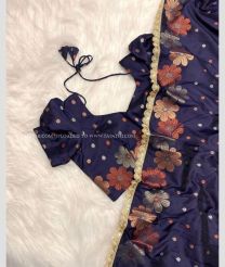 Dark Navy Blue color silk sarees with all over copper and golden buties with flower panel woven buties design -SILK0017403