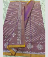 Brown Yellow and White color mangalagiri sico handloom saree with printed design saree -MAGI0000182