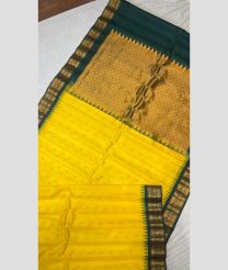 Mango Yellow and Forest Fall Green color gadwal pattu sarees with temple kuthu border design -GDWP0001804