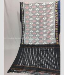 Grey and Black color pochampally Ikkat cotton handloom saree with pochampalli ikkat design -PIKT0000787