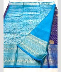 Navy Blue and Blue color venkatagiri pattu handloom saree with all over jall checks and silver and gold big buties design -VAGP0000907