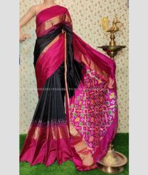 Black and Pink color pochampally ikkat pure silk handloom saree with pochampally ikkat design -PIKP0036786