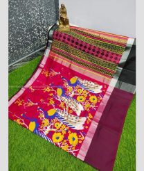 Tomato Red and Maroon color Uppada Soft Silk handloom saree with all over printed design -UPSF0004158