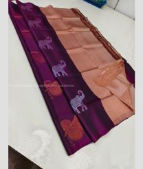 Plum Velvet and Copper color soft silk kanchipuram sarees with all over buttas design -KASS0001056