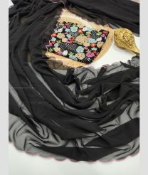 Black color Georgette sarees with plain with cut work border design -GEOS0024162