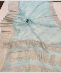 Lite Sky Blue and Silver color Georgette sarees with jacquard border design -GEOS0024293