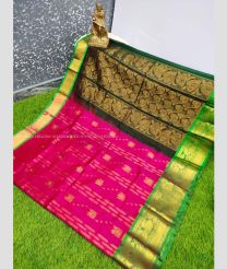 Pink and Green color Kollam Pattu handloom saree with all over hand buties design -KOLP0001538