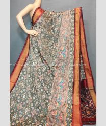 Grey and Maroon color pochampally ikkat pure silk handloom saree with special patola design saree -PIKP0016004