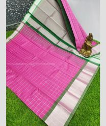Rose Pink and Pine Green color Chenderi silk handloom saree with all over silver checks design -CNDP0015219