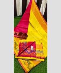 Magenta and Yellow color Uppada Soft Silk handloom saree with pochampalli border saree design -UPSF0001784