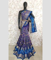 Purple Blue and Blue color pochampally ikkat pure silk handloom saree with pochampally ikkat design -PIKP0036746