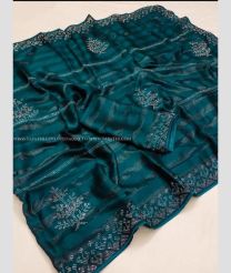 Dark Teal color Chiffon sarees with all over beads work along with superbb zari lining design -CHIF0001951