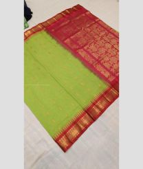 Lite Green and Burgundy color gadwal cotton handloom saree with all over jari buties with jari border design -GAWT0000223