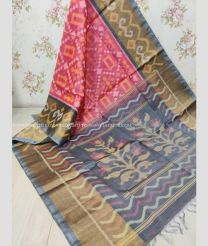 Peach and Grey color Ikkat sico handloom saree with all over pochamally design -IKSS0000272