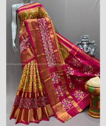 Chestnut and Pink color pochampally ikkat pure silk handloom saree with pochampally ikkat design -PIKP0036728