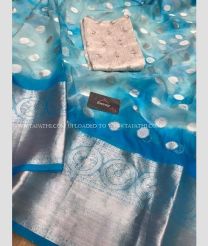 Turquoise and Silver color Organza sarees with all over dollar buties saree design -ORGS0001504
