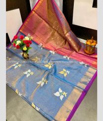 Grey and Copper Red color Uppada Tissue handloom saree with printed design -UPPI0000449