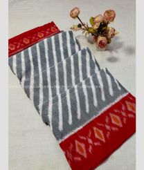 Grey and Half White color pochampally Ikkat cotton handloom saree with special marthas pattern saree design -PIKT0000314