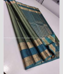 Fern Green and Blue Ivy color kanchi pattu handloom saree with plain with hand woven with unique pattern design -KANP0012380
