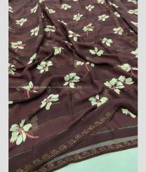 Chocolate color Georgette sarees with all over fancy printed with diamond work border design -GEOS0024180