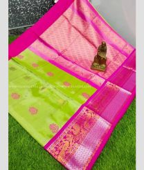 Acid Green and Pink color mangalagiri pattu handloom saree with all over big buties with peacock border design -MAGP0026445