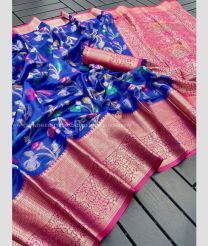Blue and Pink color Banarasi sarees with all over heavy jari woven design -BANS0011603