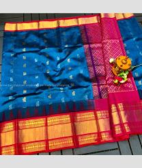 Windows Blue and Pink color kuppadam pattu handloom saree with temple border design -KUPP0097103