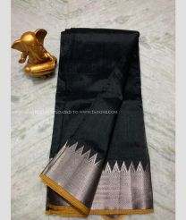 Black and Mustard Yellow color mangalagiri sico handloom saree with plain with 150 by 50 jari border design -MAGI0000205