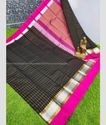 Black and Pink color Chenderi silk handloom saree with all over checks design -CNDP0016155