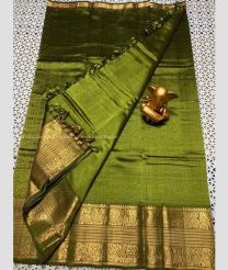 Olive and Golden color mangalagiri pattu handloom saree with kanchi border design -MAGP0026598