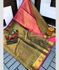 Golden Brown and Pink color Uppada Tissue handloom saree with plain with big border design -UPPI0001767