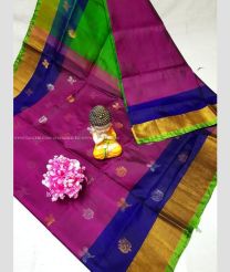 Deep Pink and Navy Blue color uppada pattu handloom saree with all over bb buties design -UPDP0020769