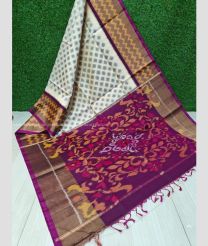 Cream and Purple color Ikkat sico handloom saree with ikkat design -IKSS0000388
