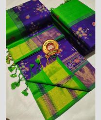 Purple Blue and Green color Tripura Silk handloom saree with kaddy border design -TRPP0008590
