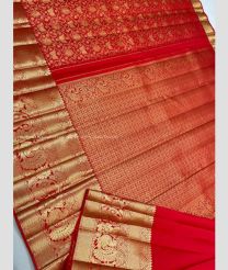 Red and Golden color kanchi pattu handloom saree with jari border design -KANP0013743