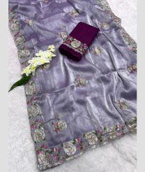 Lavender and Plum Velvet color silk sarees with beautiful 3mm multi coloured sequence embroidery c pallu work design -SILK0017368